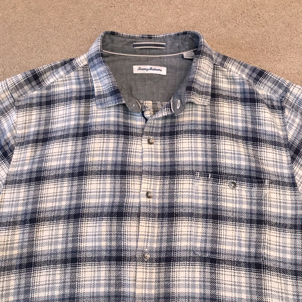 Tommy Bahama Heavyweight Flannel Shirt Mens Size XXL Plaid Blue White Cotton - Picture 6 of 14
